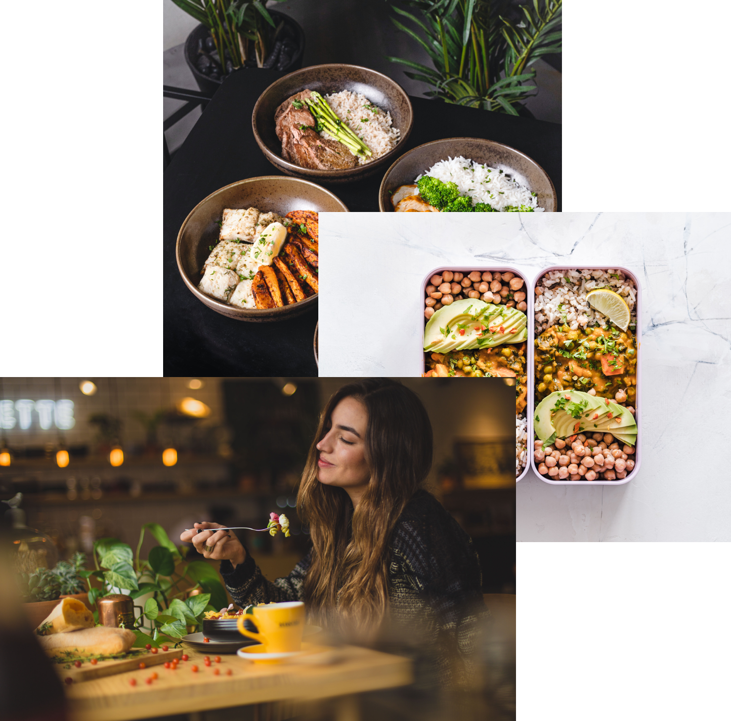 Women enjoying meal in storage container and fod bowls in table